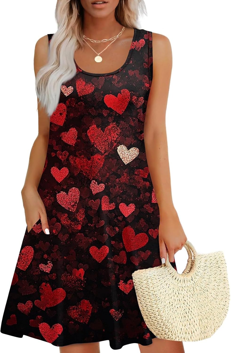 Women's Casual Sundress with Pockets Summer Boho Beach Dress,Holiday Hresses for Woment-Shirts Dress U Neck Loose Tank