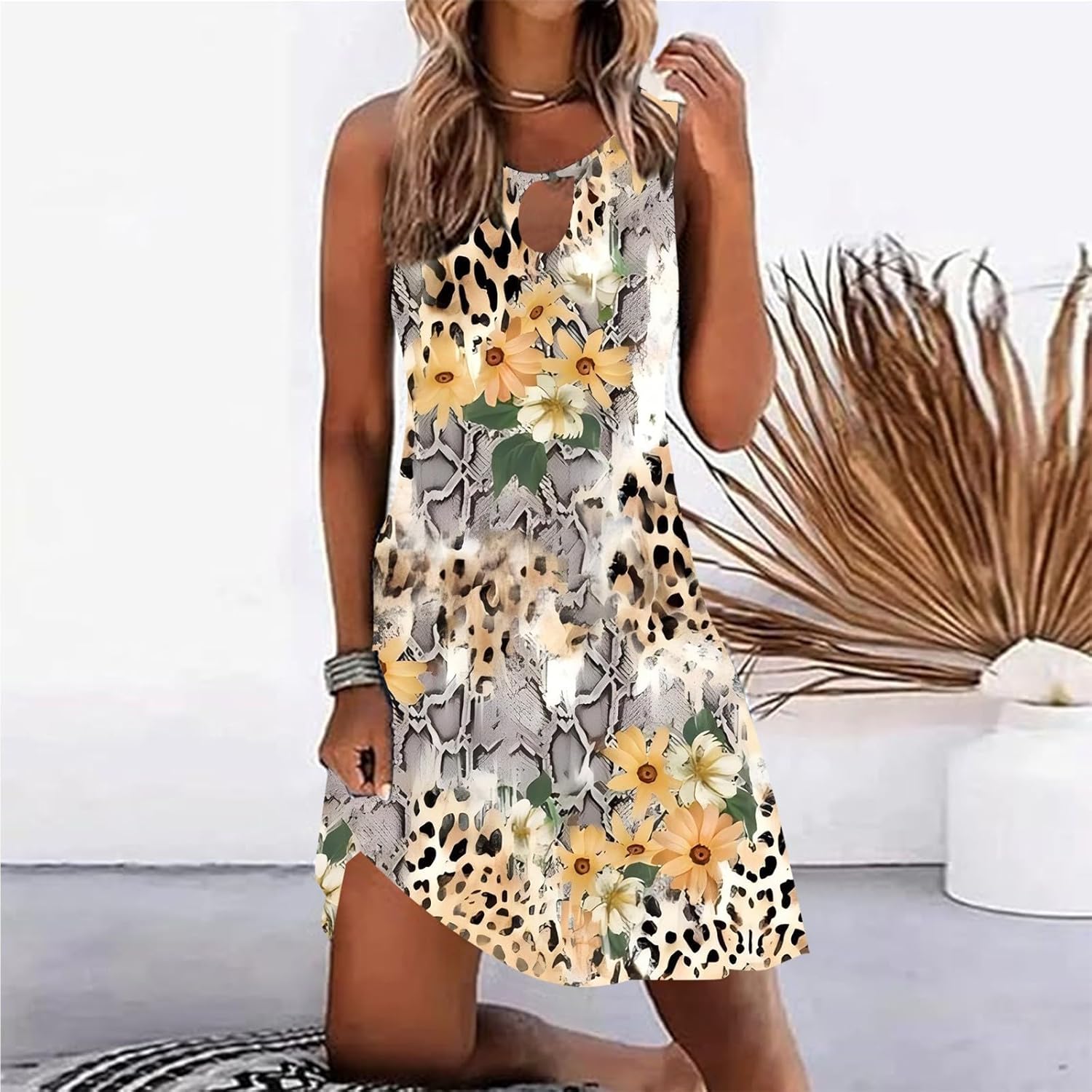 Summer Dresses for Women 2025 Vacation Beach Casual Vintage Midi Sundresses Sexy Sleeveless V Neck Boho Tank Dress