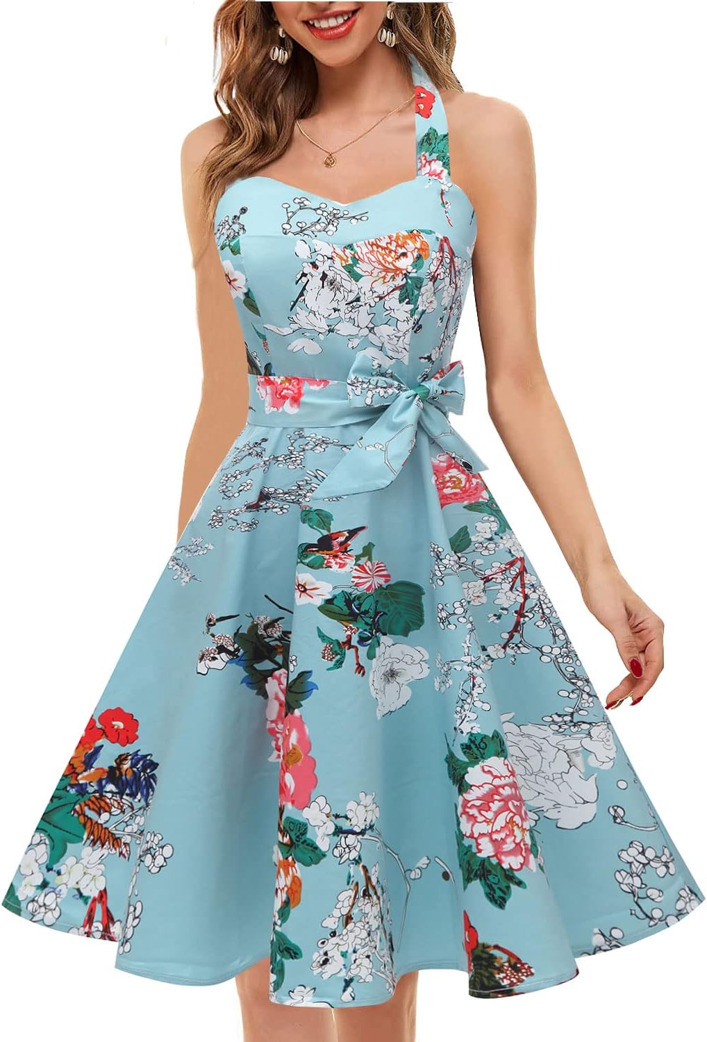 Topdress Women'sVintage Polka Audrey Dress 1950s Halter Retro Cocktail Dress