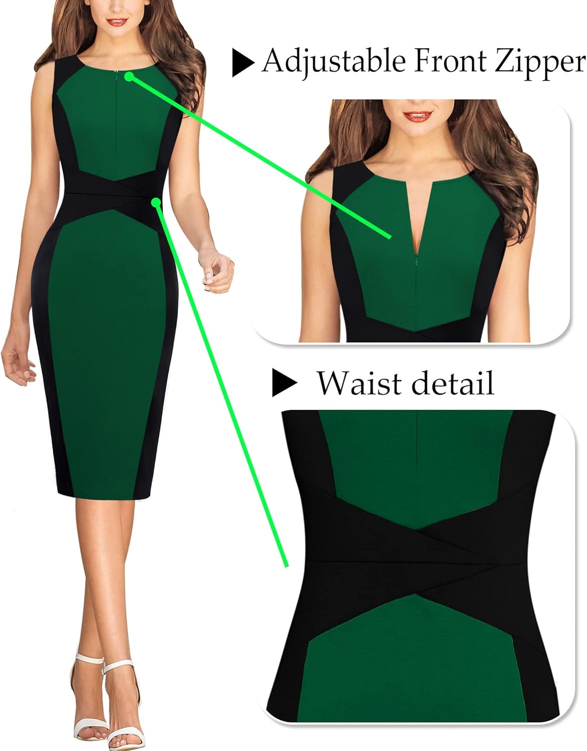 VFSHOW Womens Elegant Slim Front Zipper up Work Business Office Party Sheath Dress