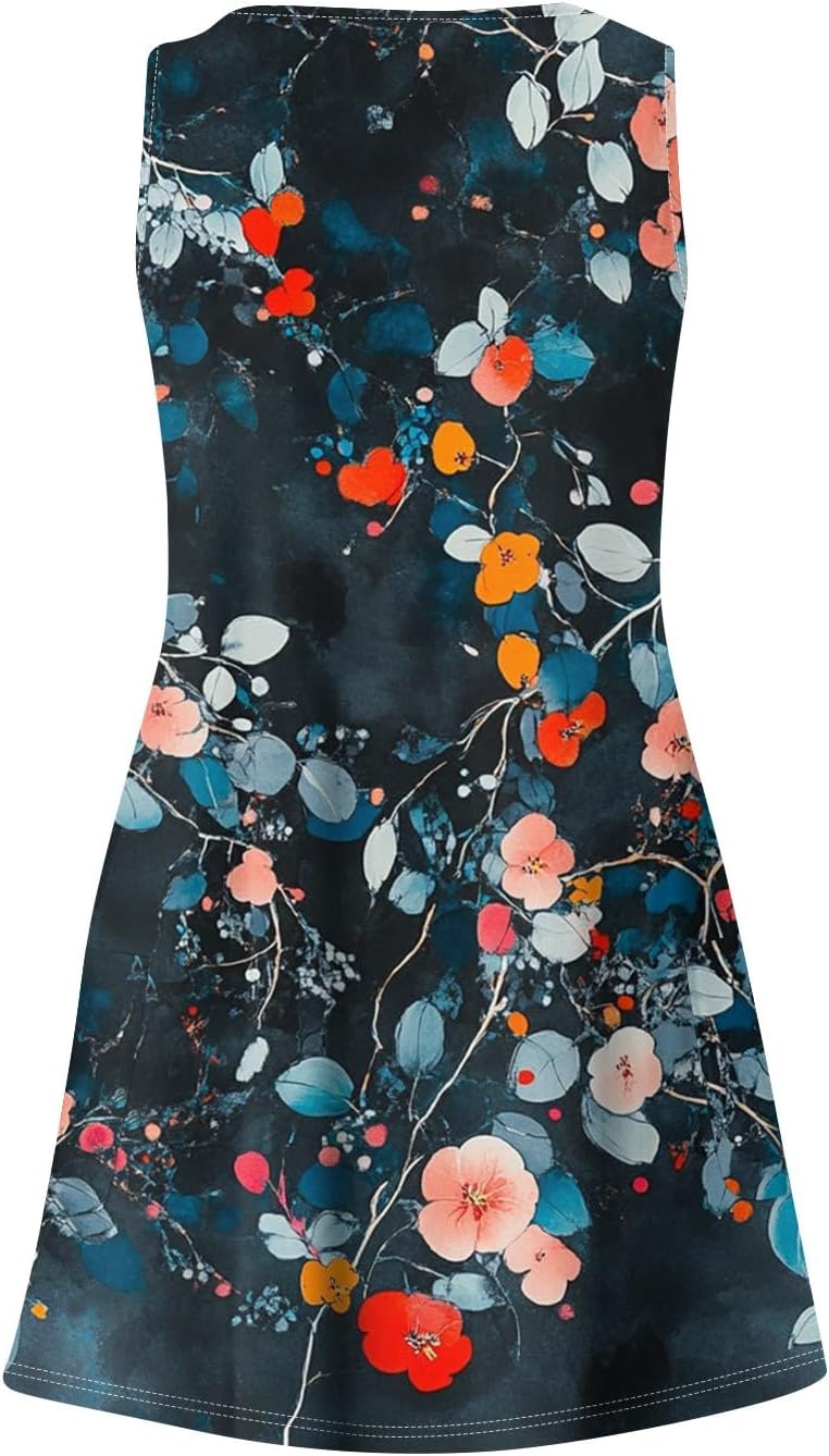 Women's Sleeveless Floral Print Summer Dress Casual V-Neck A-Line Mini Dress for Beach Party and Daily Wear