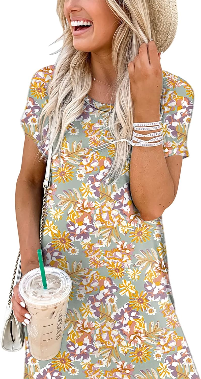 ANRABESS Women's Summer Casual Loose Short Sleeve Long T Shirt Dress Split Maxi Beach Sundress Travel Vacation Outfits