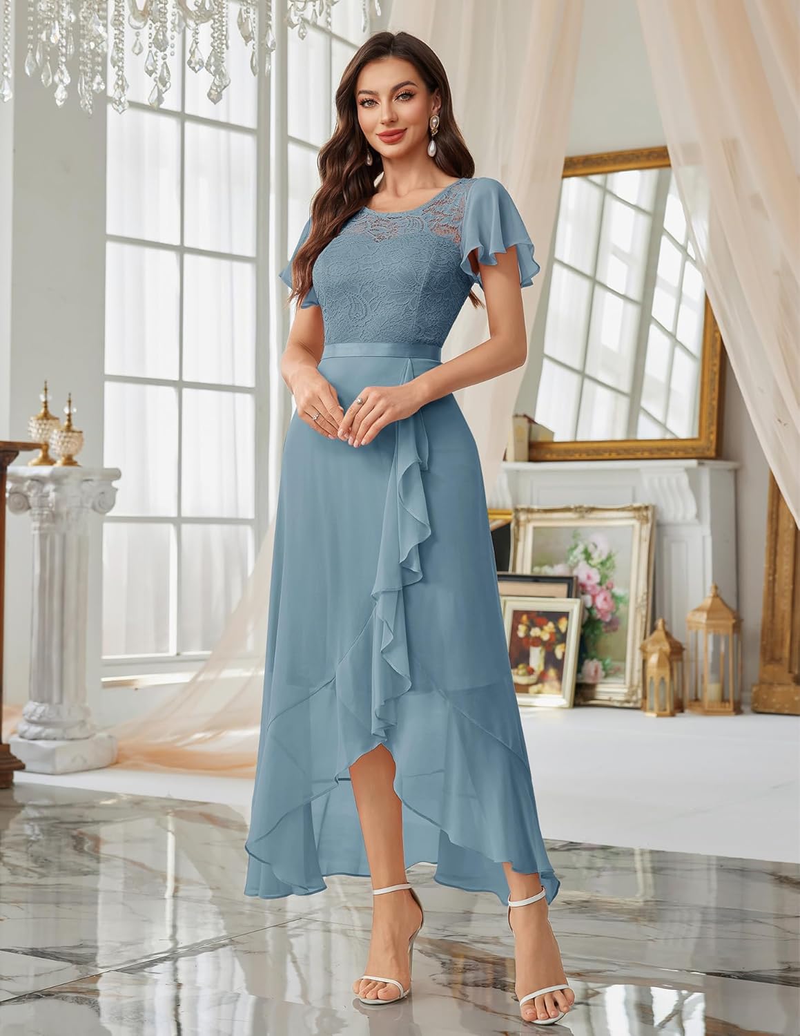 BeryLove Formal Dresses for Women 2025 Wedding Guest with Slit Cocktail Elegant Lace Long Prom Dress