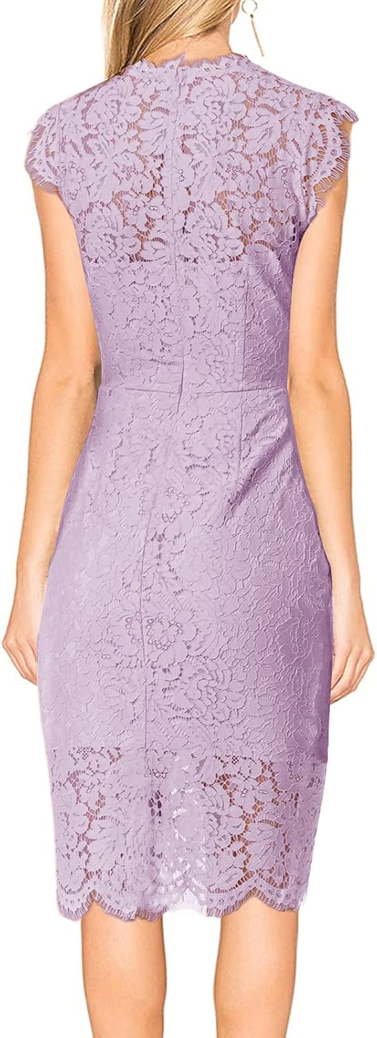 MEROKEETY Women's Sleeveless Lace Floral Elegant Cocktail Dress Crew Neck Knee Length for Party