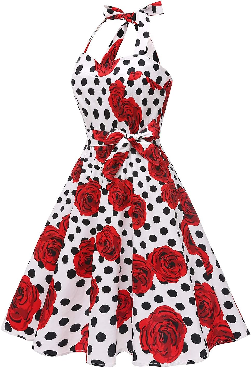 Topdress Women'sVintage Polka Audrey Dress 1950s Halter Retro Cocktail Dress