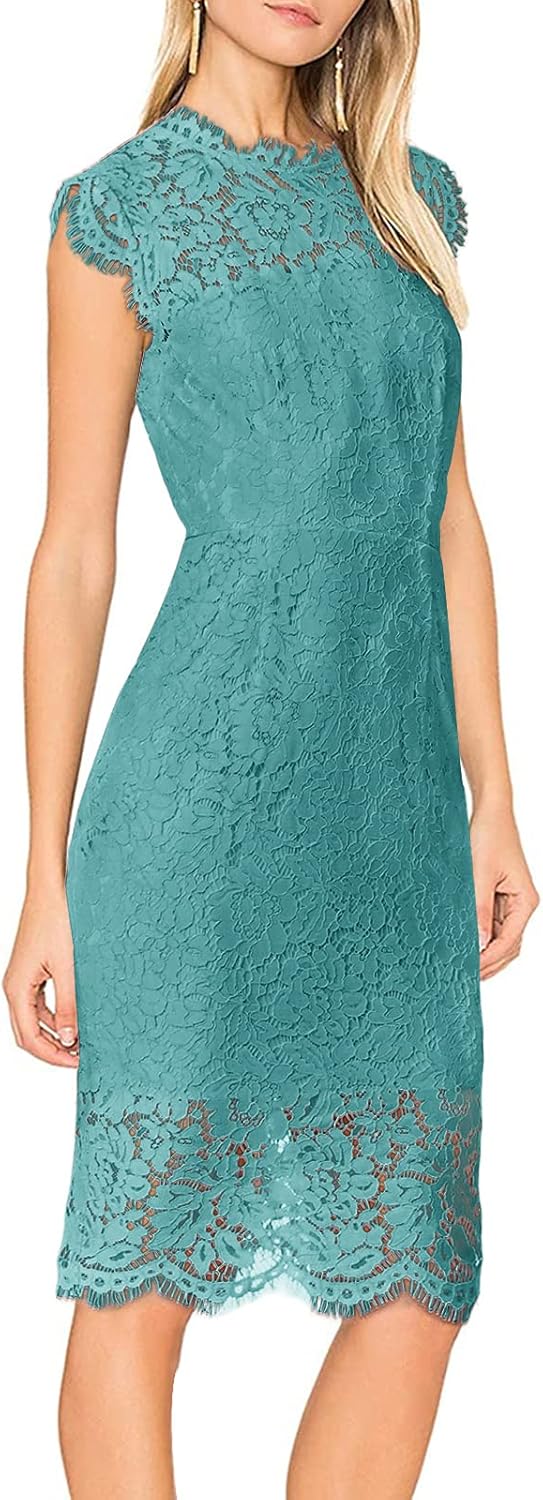 MEROKEETY Women's Sleeveless Lace Floral Elegant Cocktail Dress Crew Neck Knee Length for Party