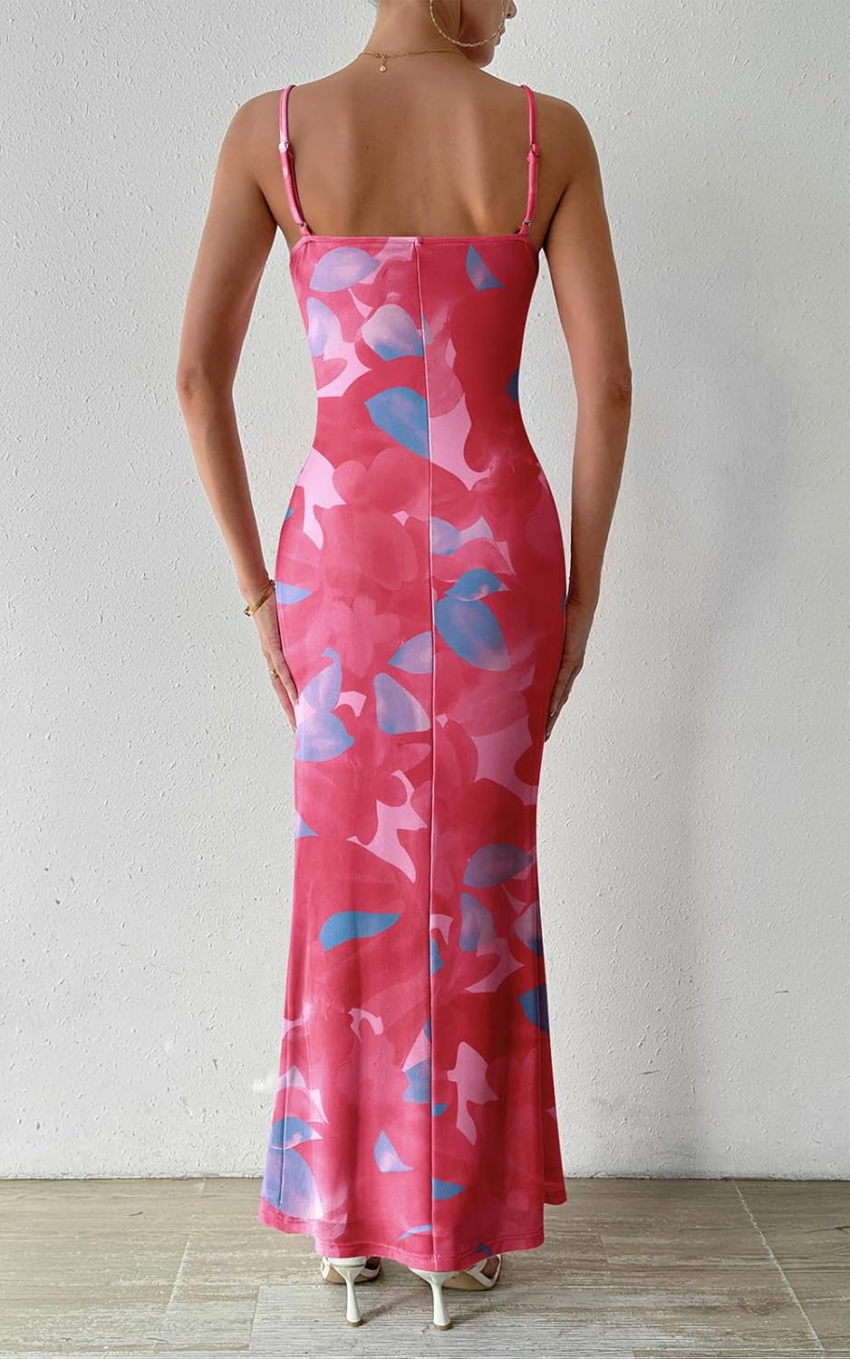 PRETTYGARDEN Women's 2025 Summer Floral Spaghetti Strap Maxi Dress Stretch Sexy Bodycon Dress Backless Slip Long Dresses