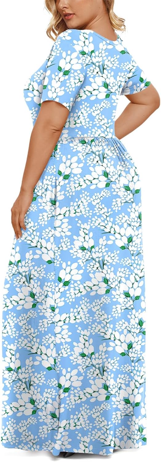 LONGYUAN Women's Plus Size Maxi Dresses for Curvy Women Summer Short Sleeve Casual 2025 Long Dress XL-6XL