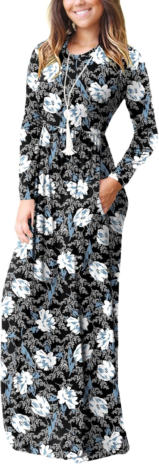VIISHOW Women's Long Sleeve Loose Plain Maxi Dresses Casual Long Dresses with Pockets