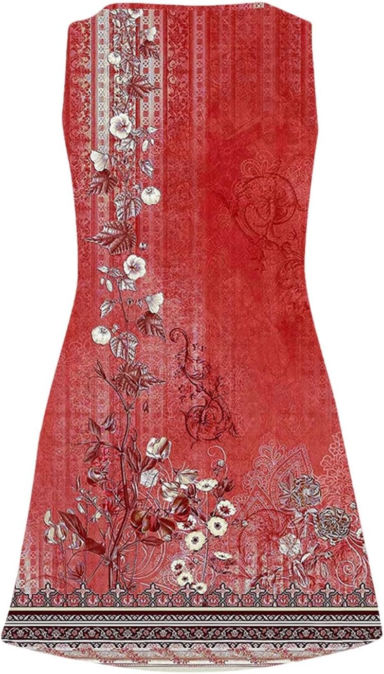 Women's Summer Dresses 2025 Beach Casual Sleeveless Floral Print Boho Tank Dress V Neck Ruffle Dresses