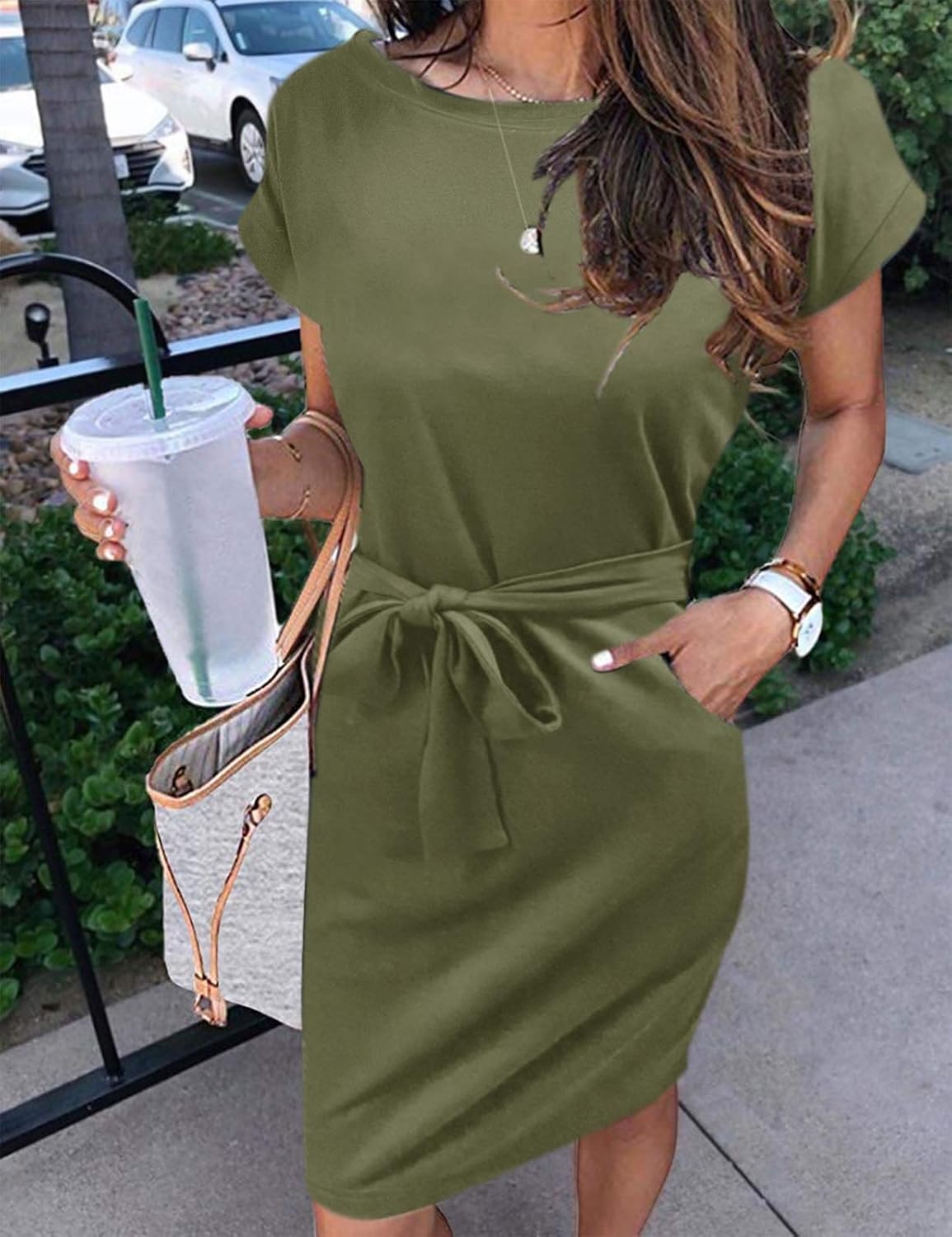 MEROKEETY Women's Summer Striped Short Sleeve T Shirt Dress Casual Tie Waist with Pockets