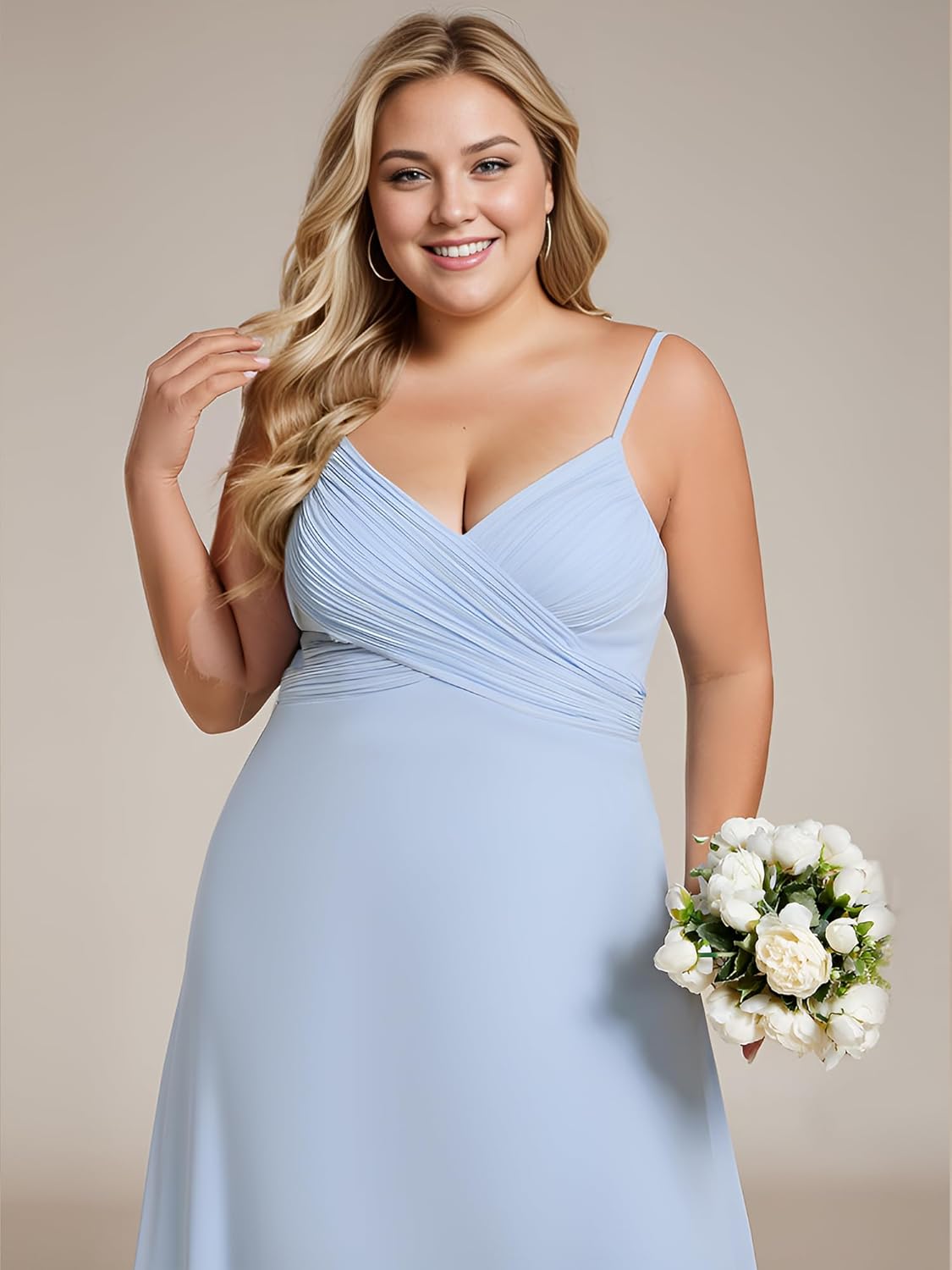 Ever-Pretty Women's Summer Chiffon Pleated Plus Size Bridesmaid Dresses Sleeveless Formal Gown with Spaghetti Straps