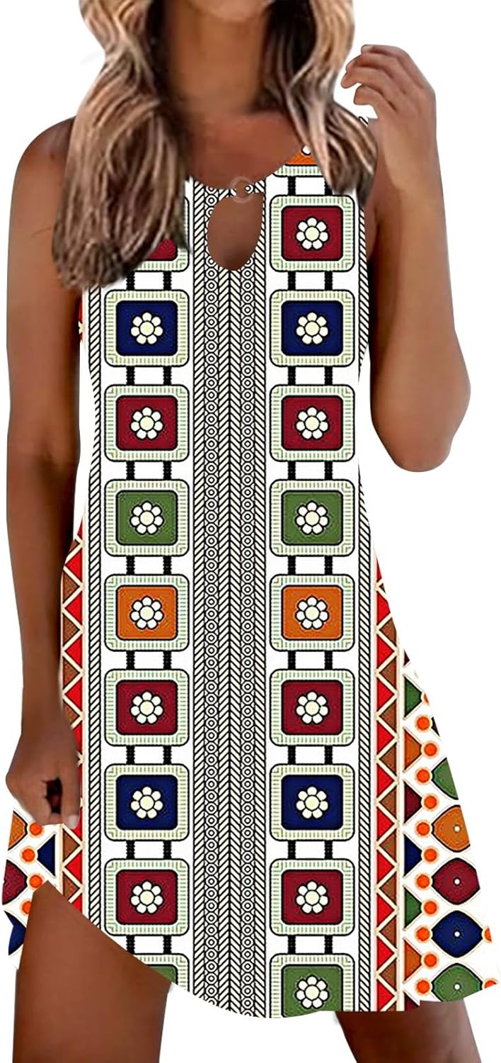 Summer Dresses for Women 2025 Vacation Beach Casual Vintage Midi Sundresses Sexy Sleeveless V Neck Boho Tank Dress