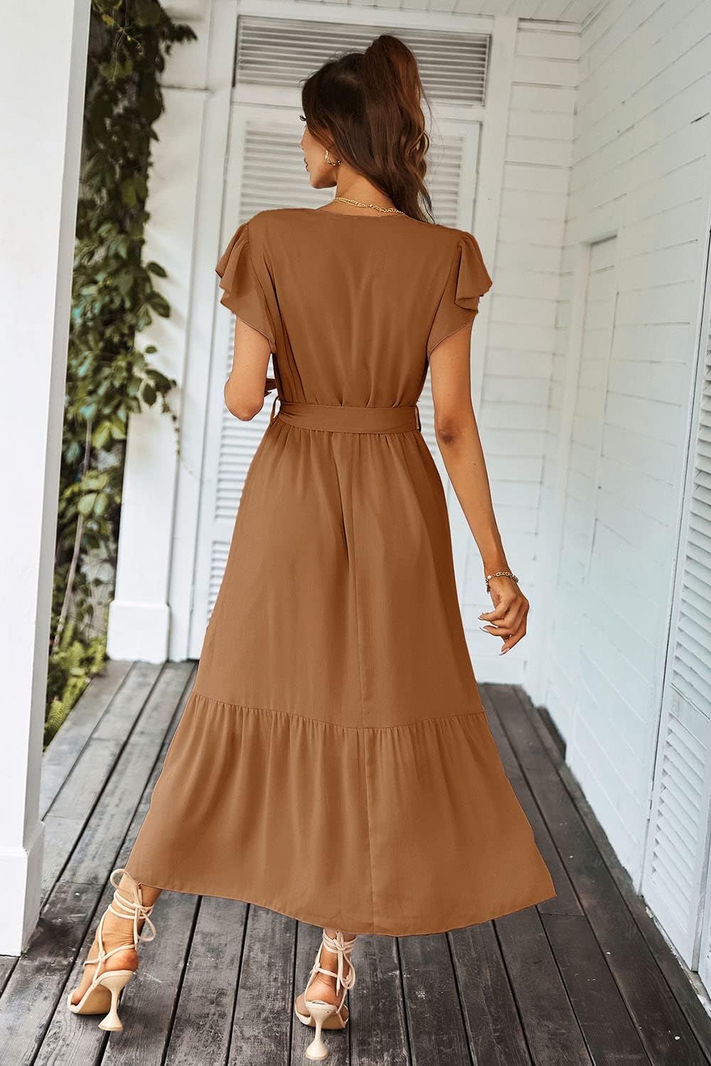 PRETTYGARDEN Women's Summer Floral Boho Dress Wrap V Neck Short Sleeve Ruffle A-Line Flowy Maxi Wedding Guest Dresses