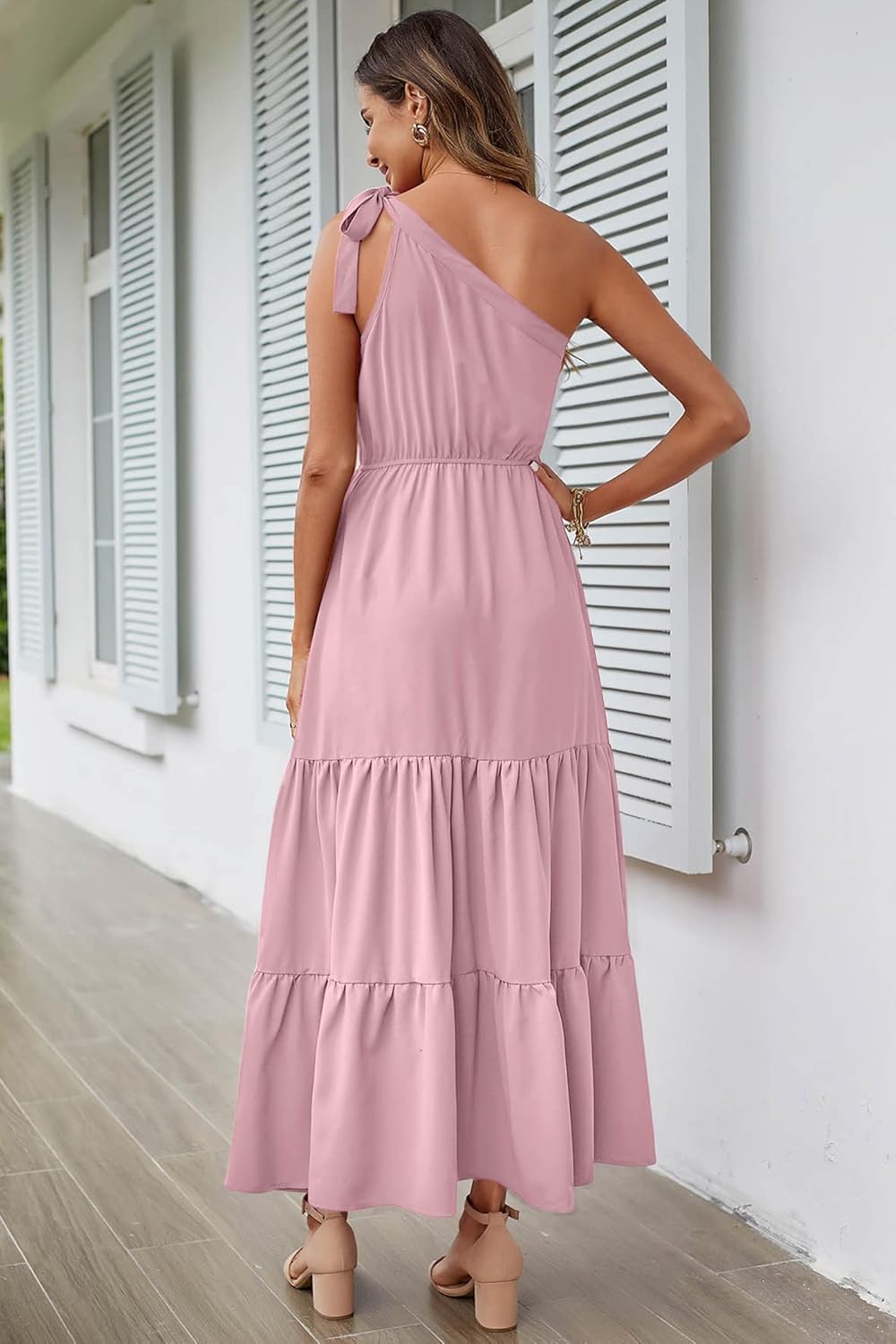 PRETTYGARDEN Women's Summer Floral Maxi Dress Knot One Shoulder Sleeveless Ruffle Flowy Boho Beach Wedding Guest Dresses