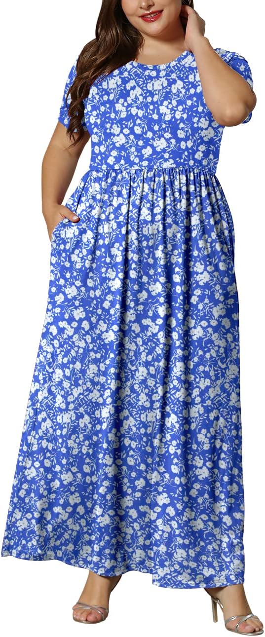 KARALIN Women’s Plus Size Maxi Dresses for Curvy Women Summer Casual Short Sleeve 2025 Long Dress 14W-26W