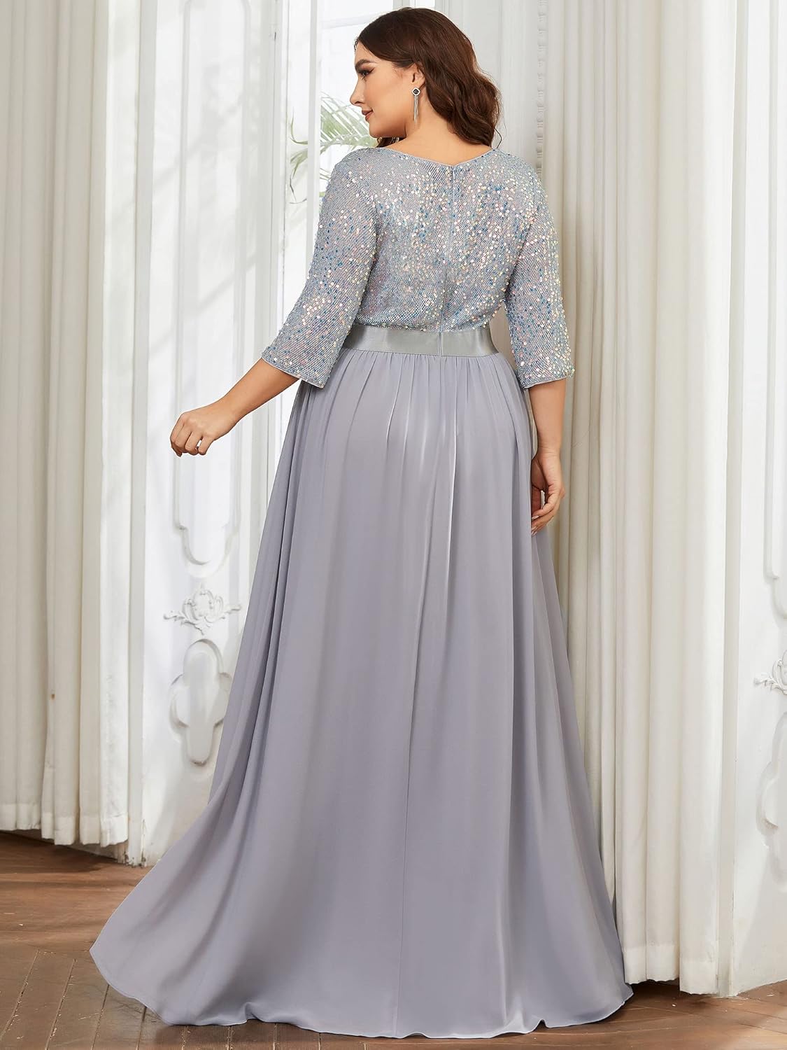 Ever-Pretty Women's Round Neck Maxi Dresses Sequin Plus Size Formal Dresses for Women 0683-PZ