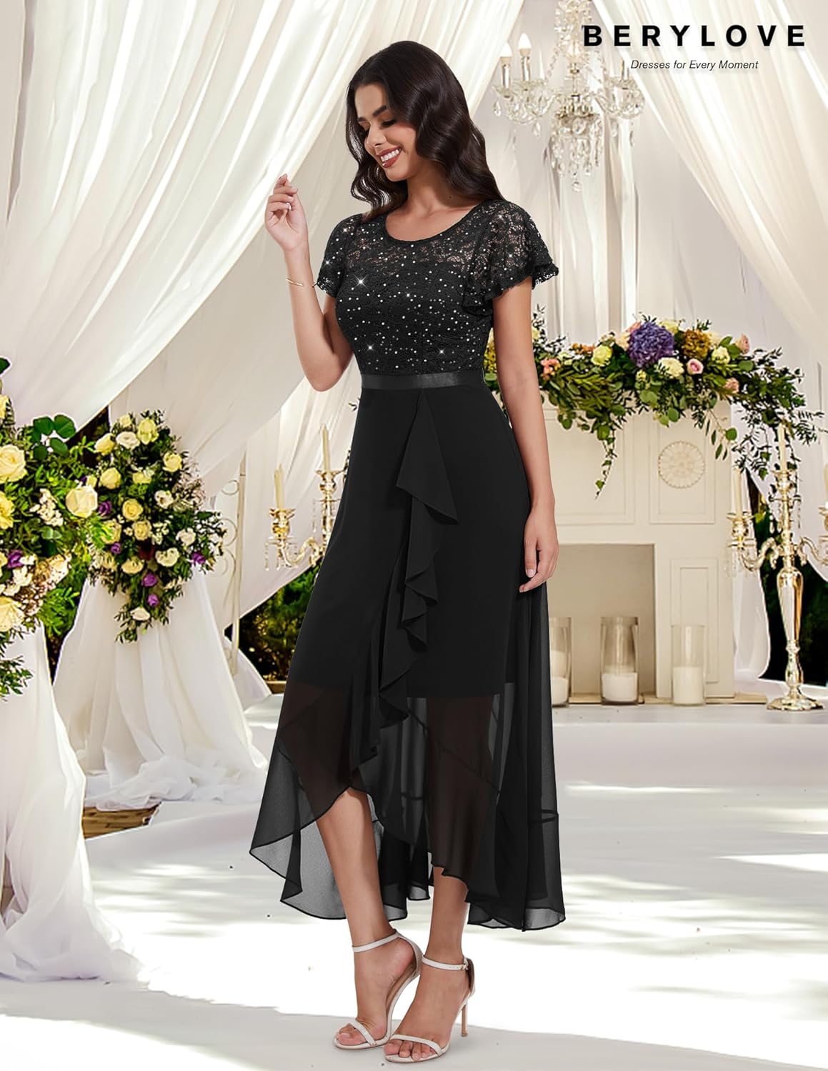BeryLove Formal Dresses for Women 2025 Wedding Guest with Slit Cocktail Elegant Lace Long Prom Dress