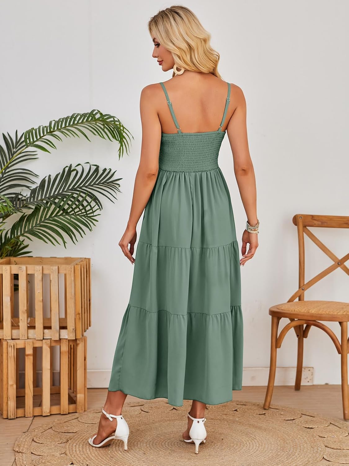 Dokuritu Women's Beach Crochet Lace Maxi Dress Solid Color Summer Vacation Spaghetti Strap Long Dress 2024