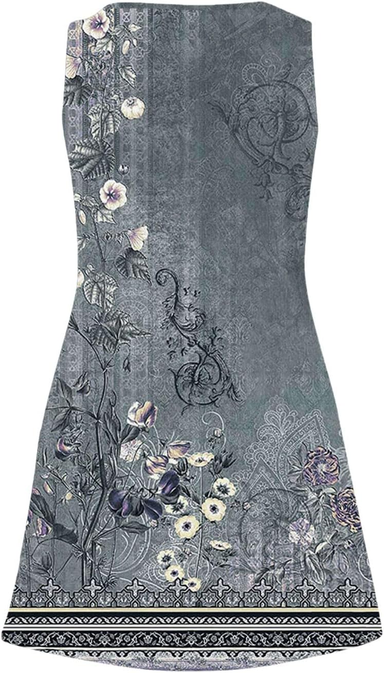 Women's Summer Dresses 2025 Beach Casual Sleeveless Floral Print Boho Tank Dress V Neck Ruffle Dresses