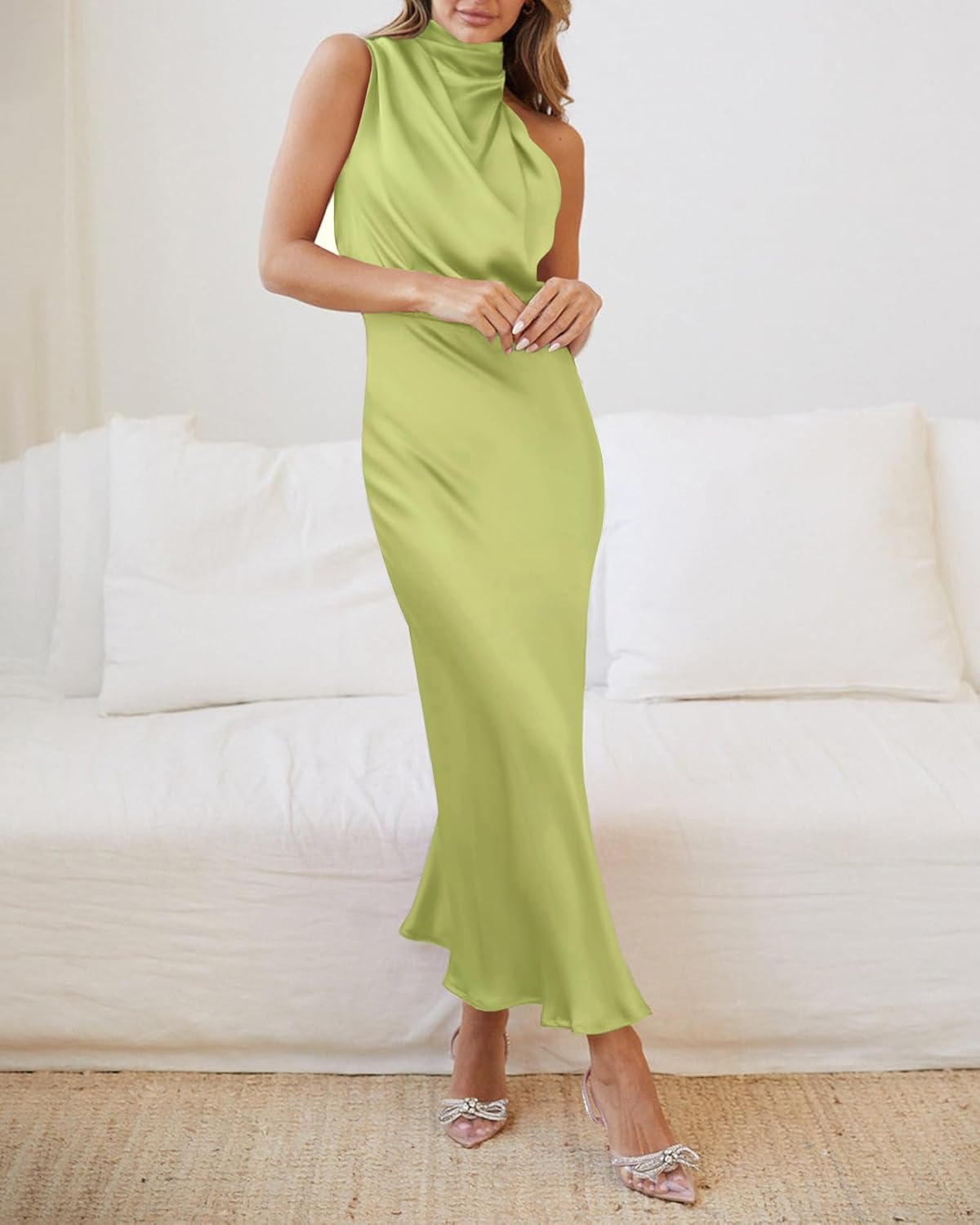 BTFBM Womens Sleeveless Cocktail Dresses Mock Neck Keyhole Elastic High Waist Evening Party Maxi Wedding Guest Dress