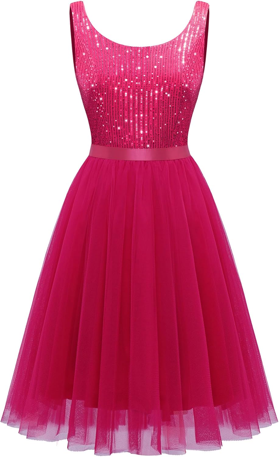 BeryLove Sequin Dress for Woman Vintage A Line Wedding Formal Swing Mesh Dress Sleeveless Cocktail Maxi Gowns
