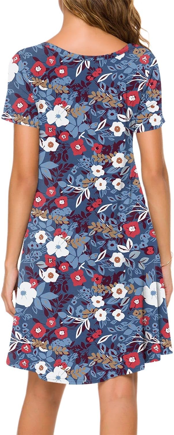 POPYOUNG 2025 Women's Summer Casual T-Shirt Dresses Crew Neck Beach Cover Up Sun Dress