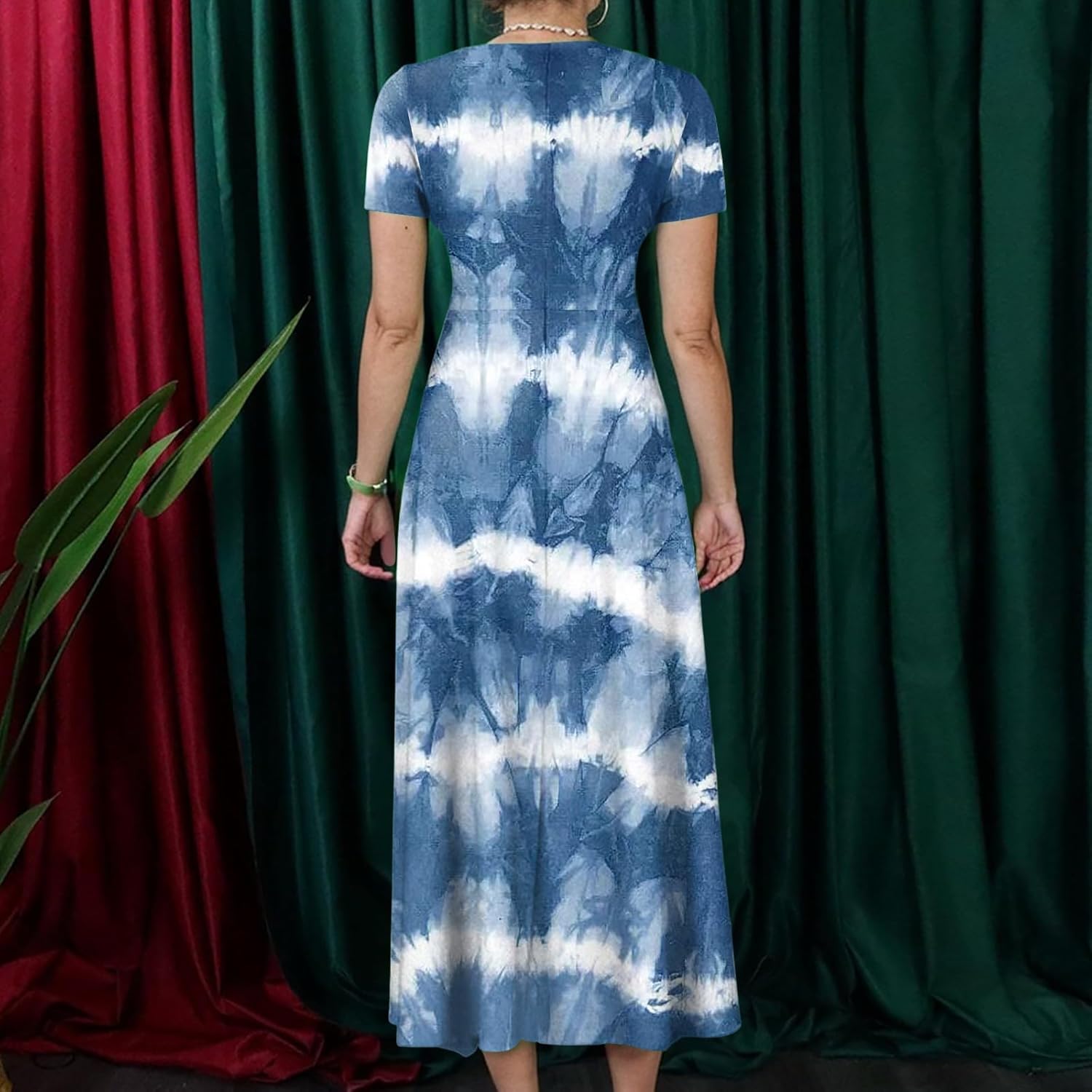 ZEFOTIM Maxi Dress for Women Plus Size Cute Floral Dress Short Sleeve Crew Neck Dresses