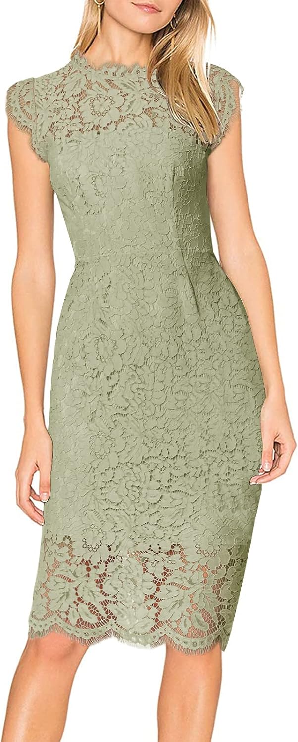 MEROKEETY Women's Sleeveless Lace Floral Elegant Cocktail Dress Crew Neck Knee Length for Party