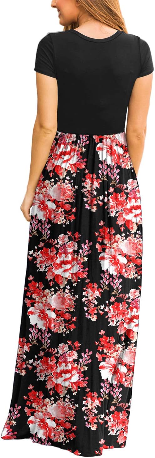 DEARCASE Maxi Dress for Women Short Sleeve Casual Summer Loose Plain Comfy Long Dresses with Pockets
