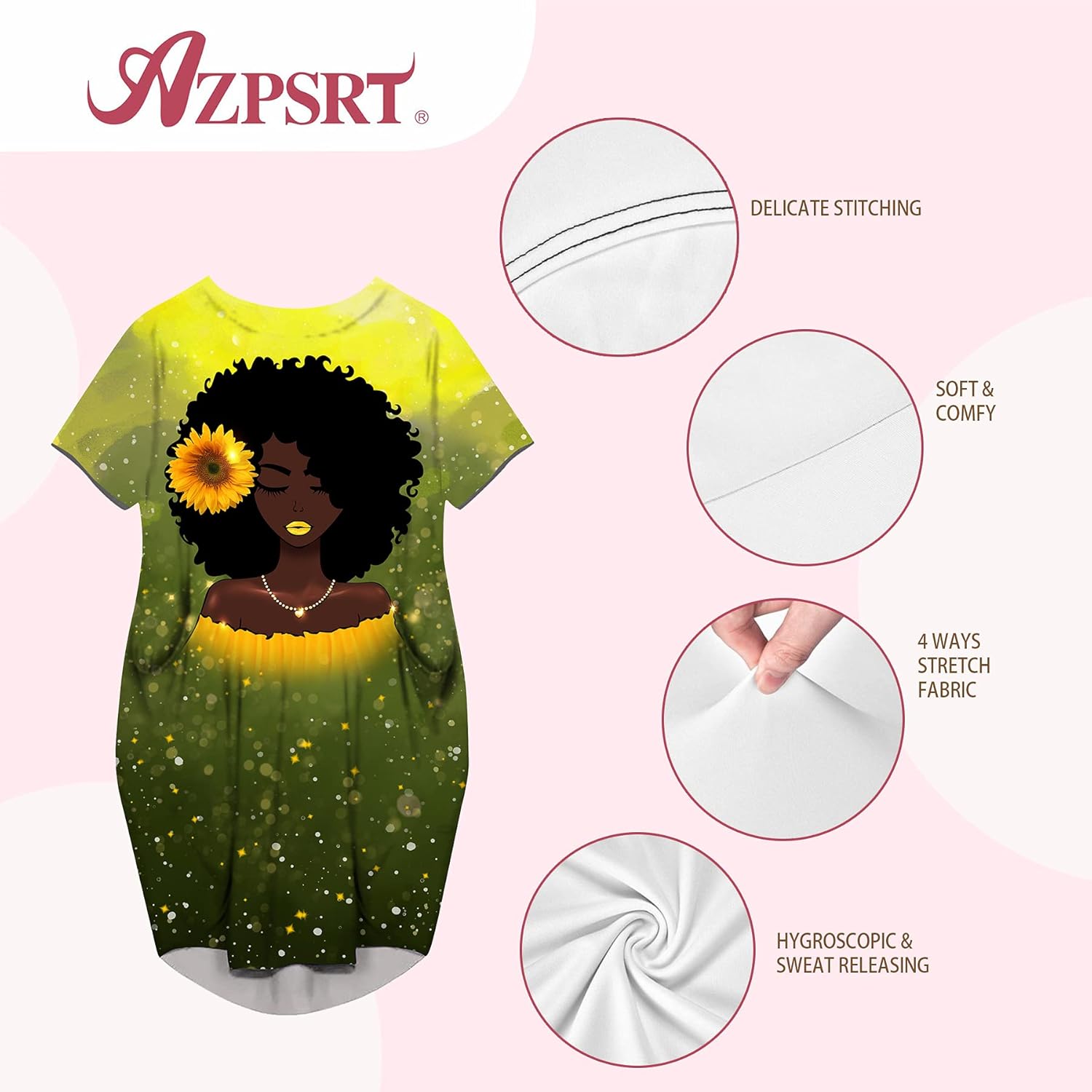 AZPSRT Fashion Women's African American Art Print Dress Casual Loose Dresses