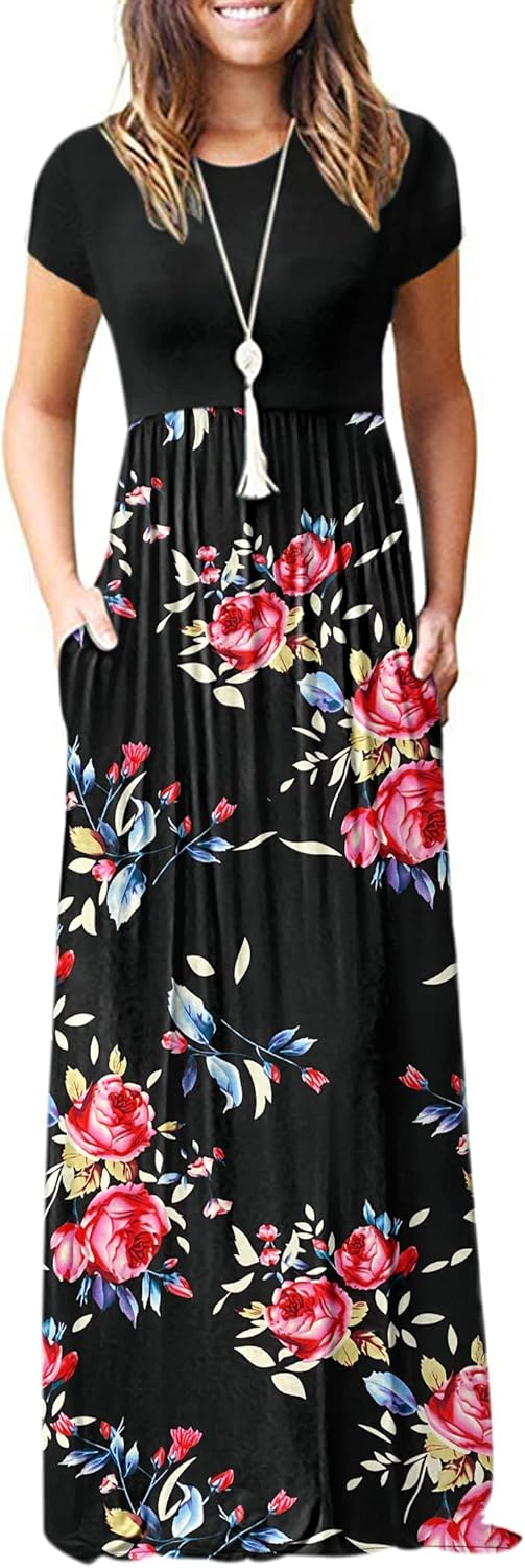 AUSELILY Women's Short Sleeve Loose Plain Casual Long Maxi Dresses for Women 2025