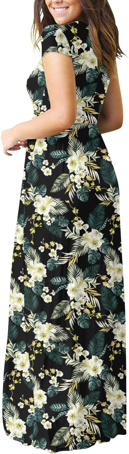 DEARCASE Maxi Dress for Women Short Sleeve Casual Summer Loose Plain Comfy Long Dresses with Pockets
