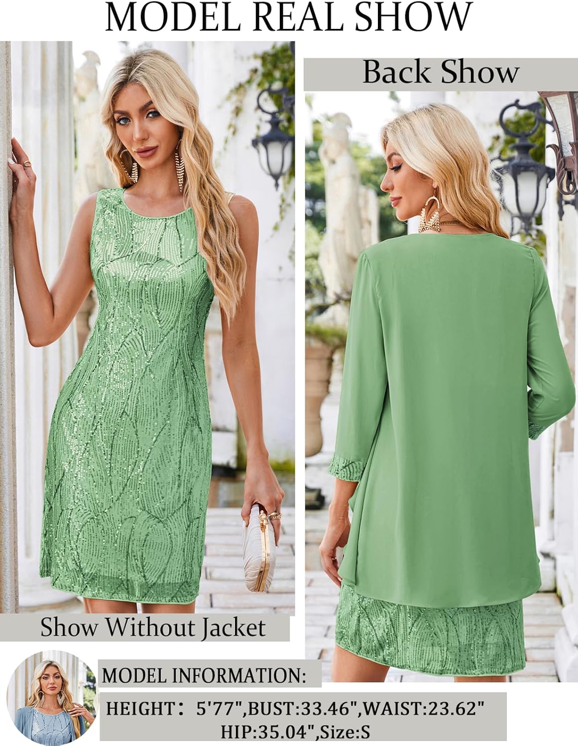 GRACE KARIN Sequin Dress for Women Knee Length Mother of the Bride Dresses Formal Dress Two Piece Dress with Chiffon Jacket