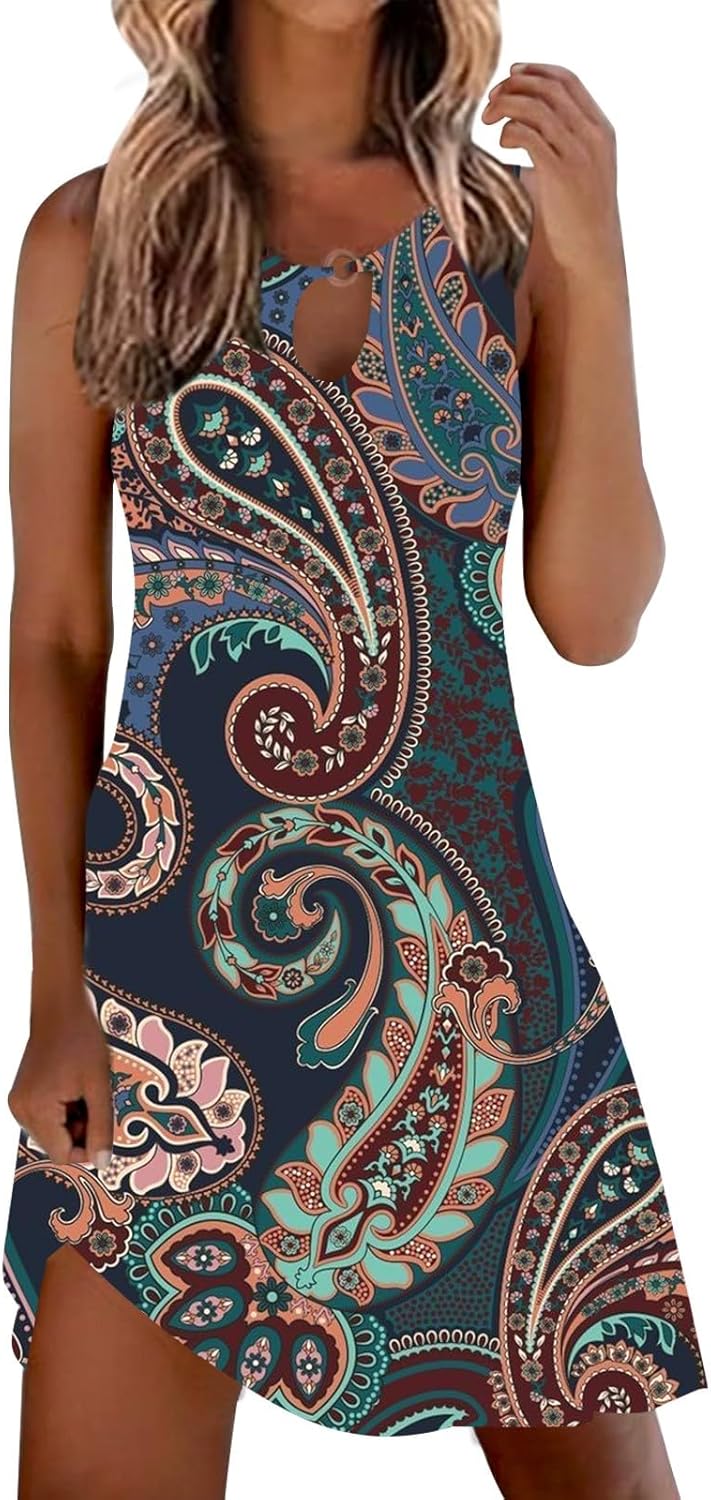 Summer Dresses for Women 2025 Vacation Beach Casual Vintage Midi Sundresses Sexy Sleeveless V Neck Boho Tank Dress