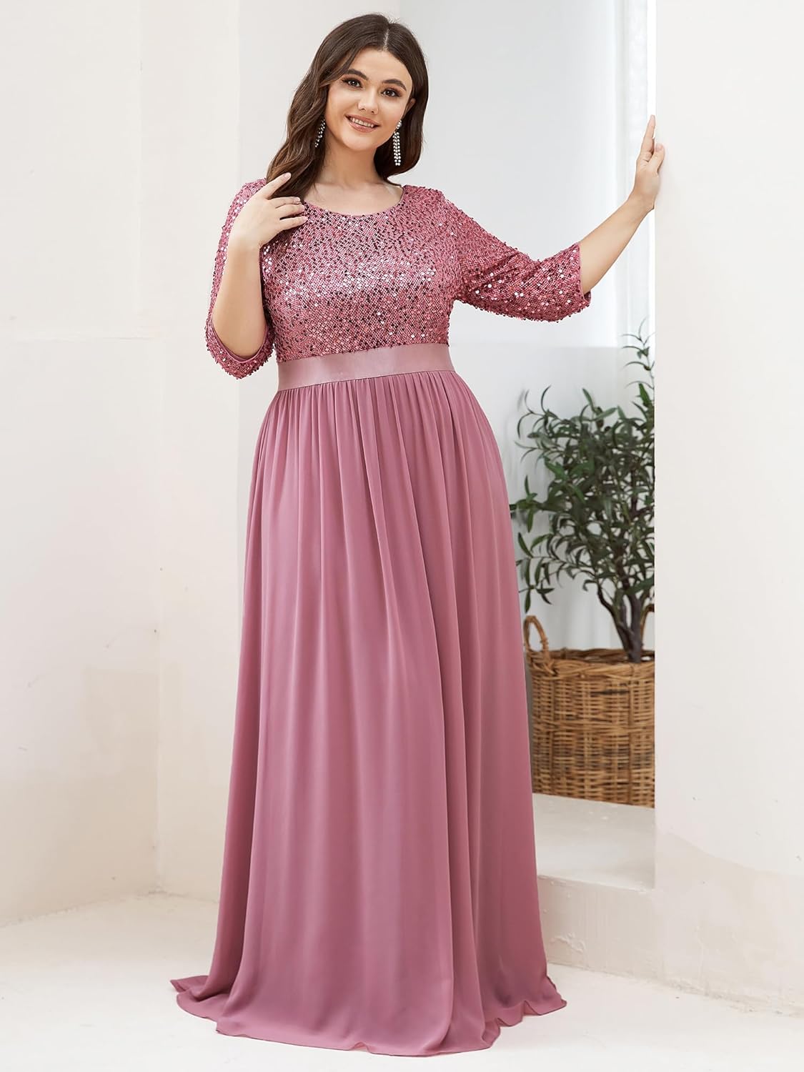 Ever-Pretty Women's Round Neck Maxi Dresses Sequin Plus Size Formal Dresses for Women 0683-PZ