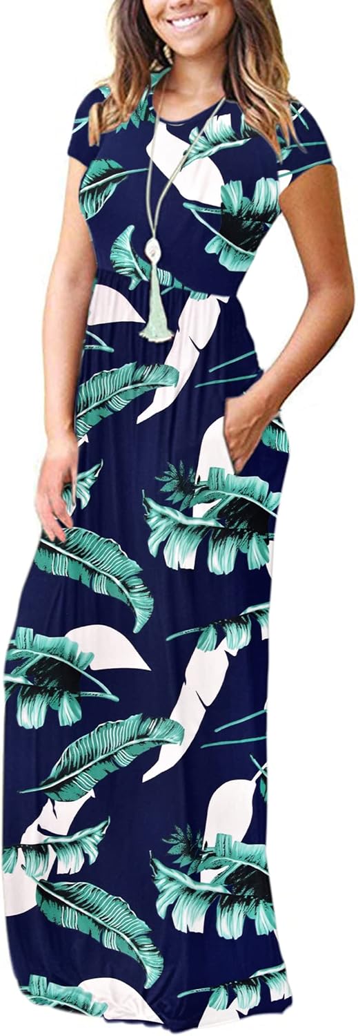 AUSELILY Women's Short Sleeve Loose Plain Casual Long Maxi Dresses for Women 2025