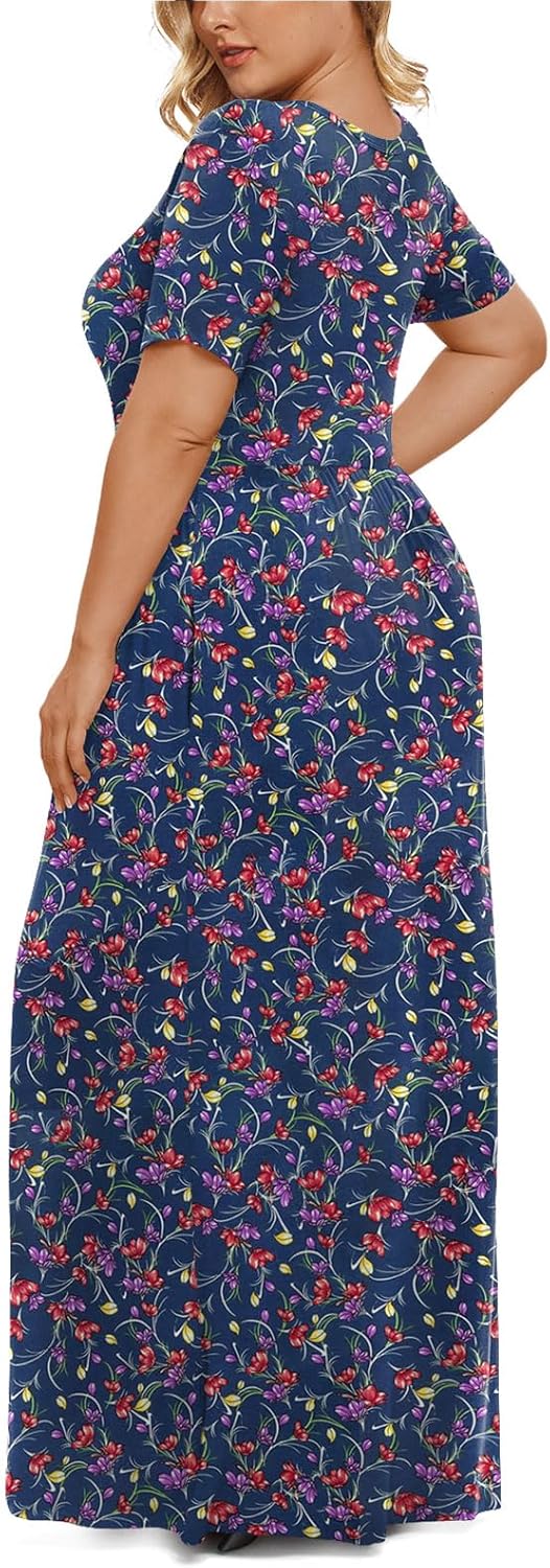 LONGYUAN Women's Plus Size Maxi Dresses for Curvy Women Summer Short Sleeve Casual 2025 Long Dress XL-6XL