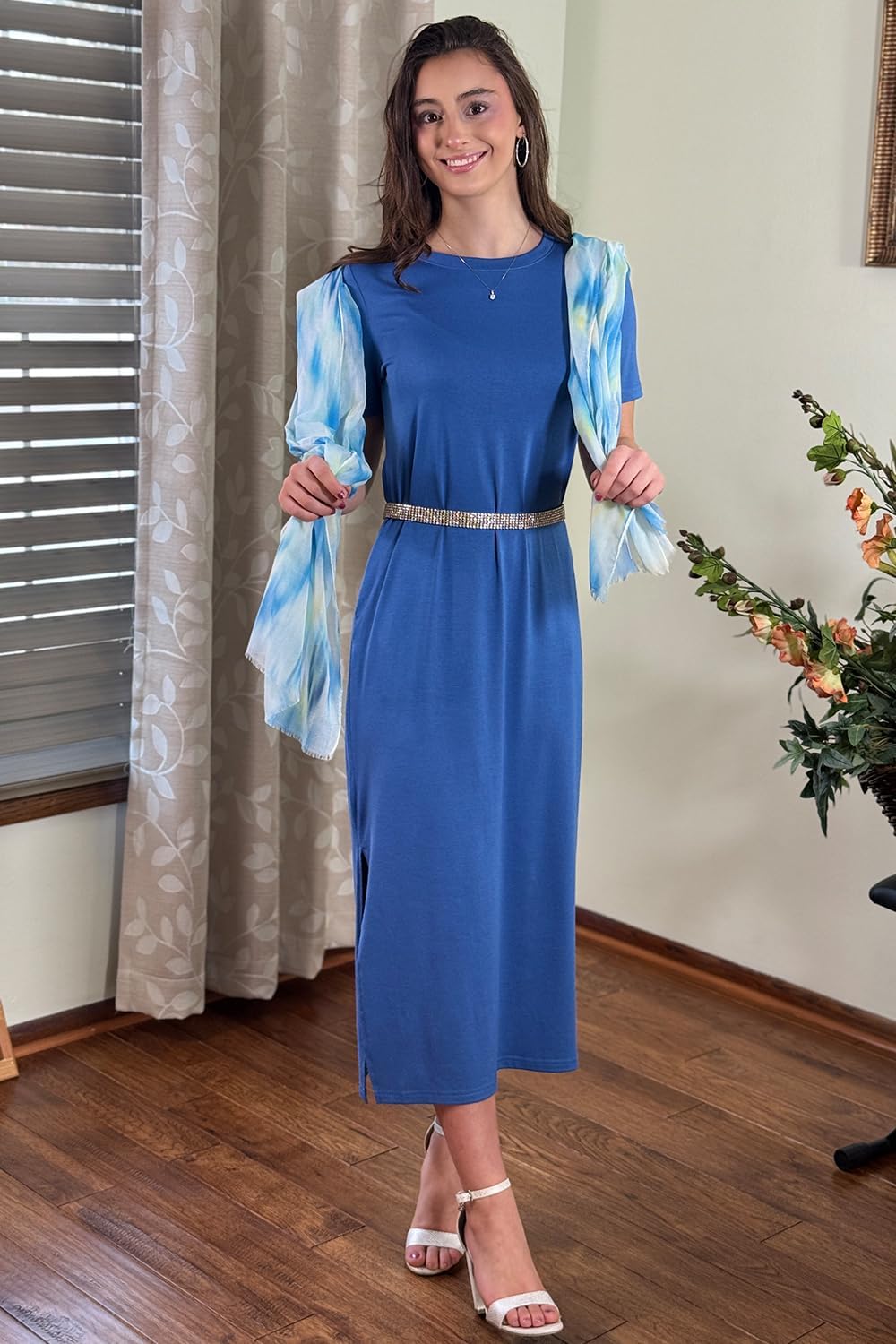 Naggoo Women's Short Sleeve Split Maxi Dress Casual Plain Tie Dye Print Tshirt Long Dresses with Pockets