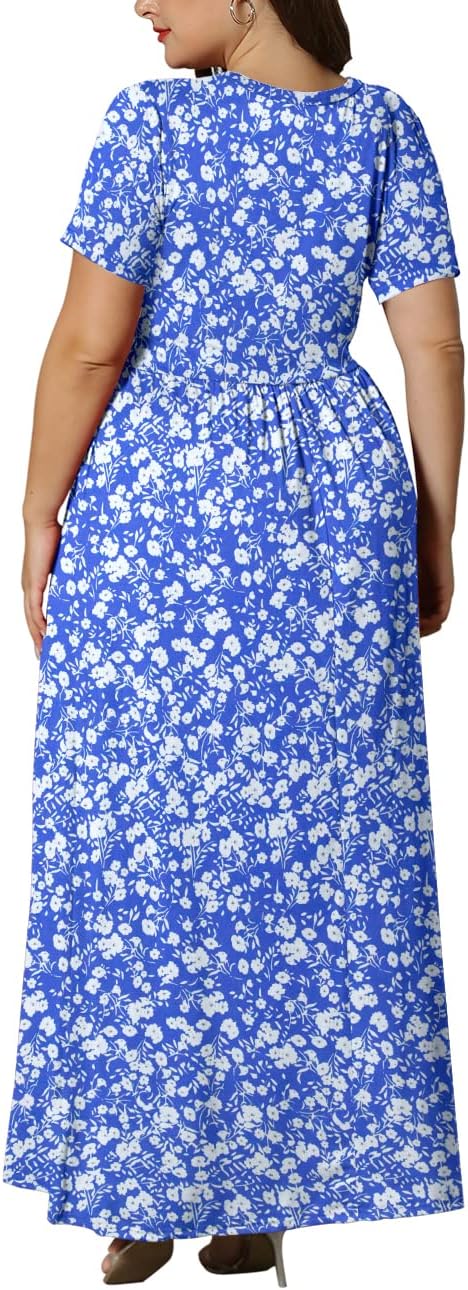 KARALIN Women’s Plus Size Maxi Dresses for Curvy Women Summer Casual Short Sleeve 2025 Long Dress 14W-26W