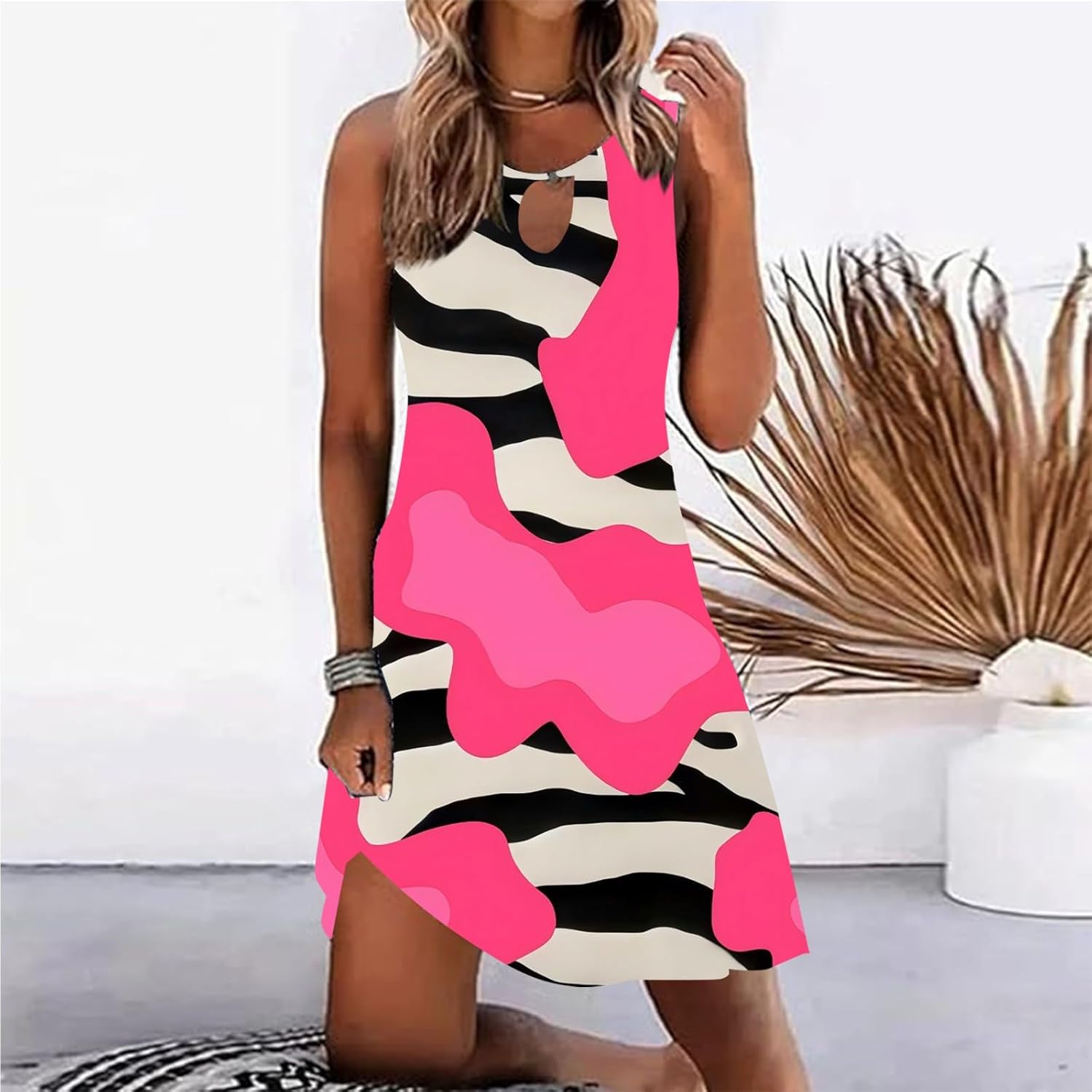 Summer Dresses for Women 2025 Vacation Beach Casual Vintage Midi Sundresses Sexy Sleeveless V Neck Boho Tank Dress