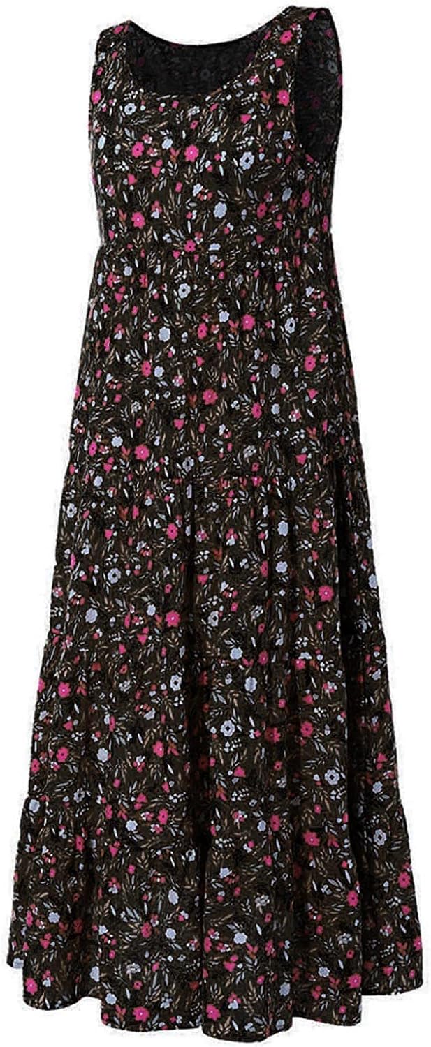 Ceboyel Women Boho Floral Maxi Dresses Flowy Tank Dress Sleeveless Smocked Sundresses Trendy Casual Beach Long Sun Dress