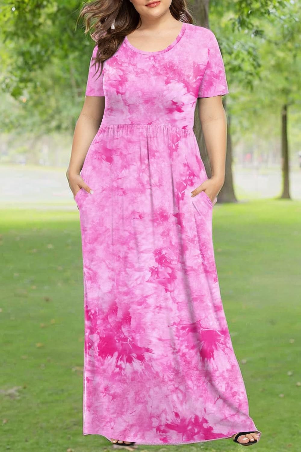 LONGYUAN Women's Plus Size Maxi Dresses for Curvy Women Summer Short Sleeve Casual 2025 Long Dress XL-6XL