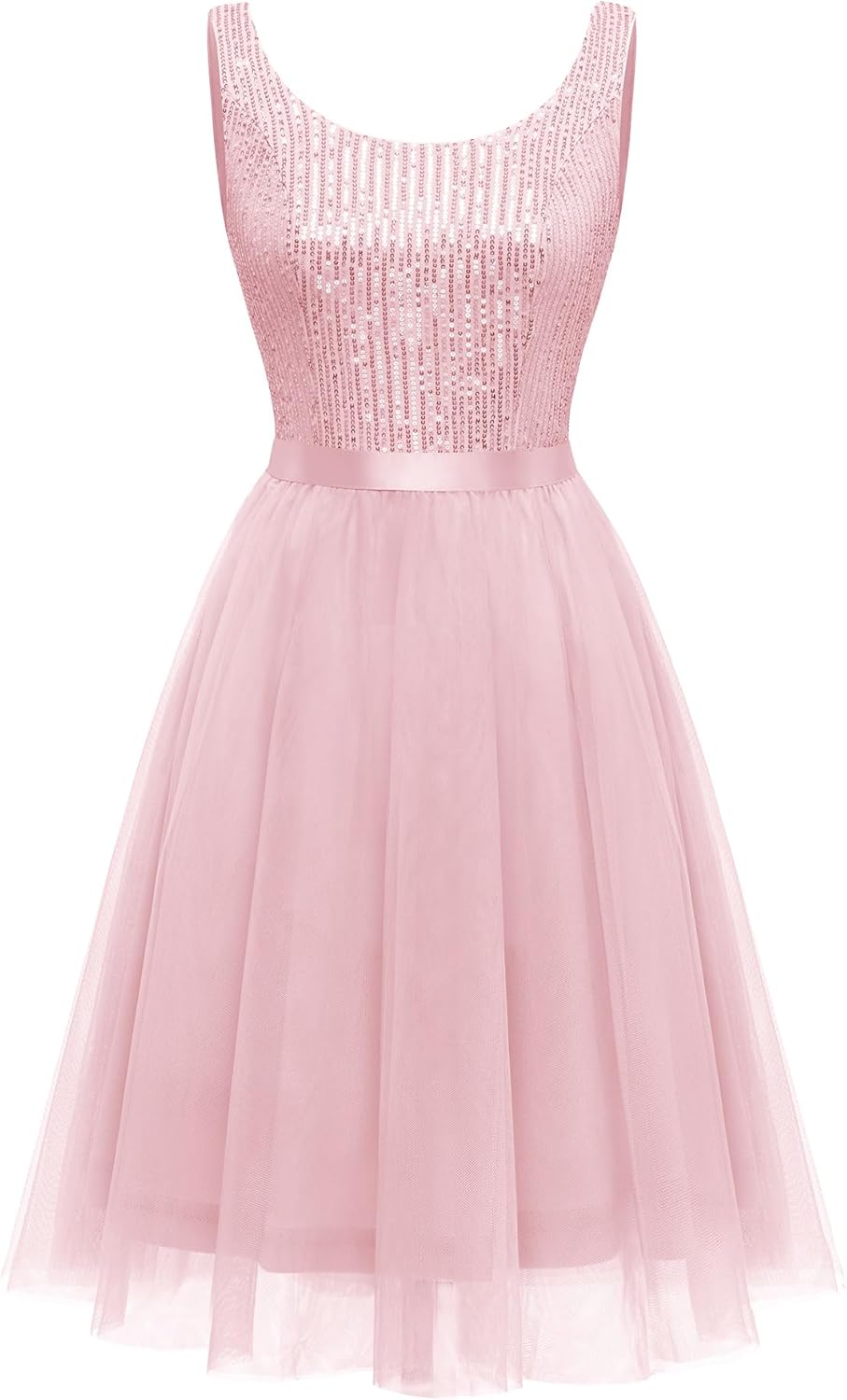 BeryLove Sequin Dress for Woman Vintage A Line Wedding Formal Swing Mesh Dress Sleeveless Cocktail Maxi Gowns