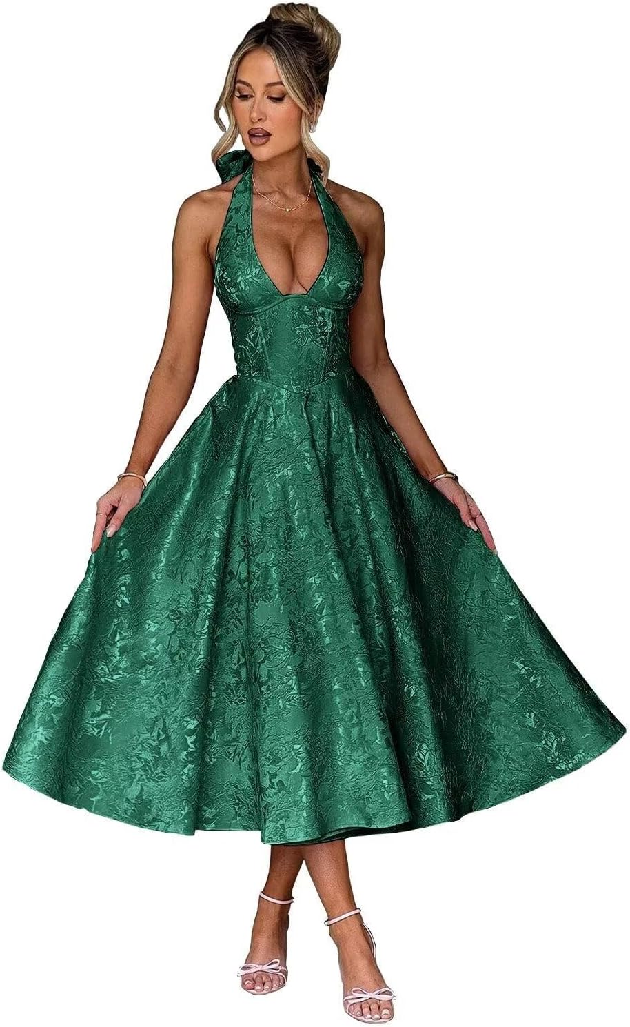 Bow Tea Length Prom Dress for Women Embroidery Satin Evening Party Gown A Line Corset Cocktail Dress