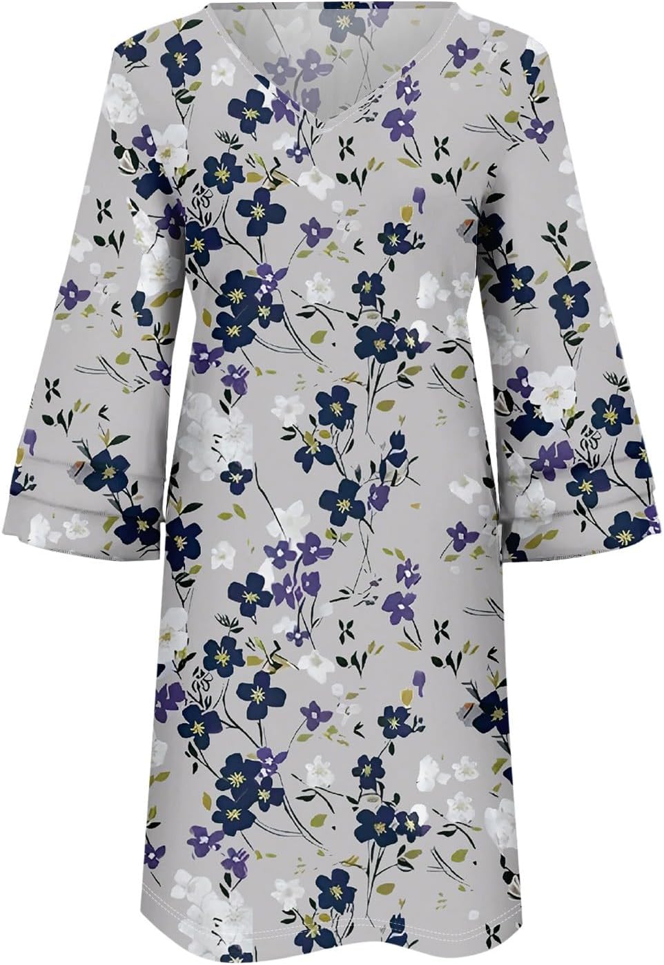 Beach Dresses for Women,2025 Summer Trendy Floral Print Boho Dress,Casual Loose V Neck Bell 3/4 Sleeve Mini Dress
