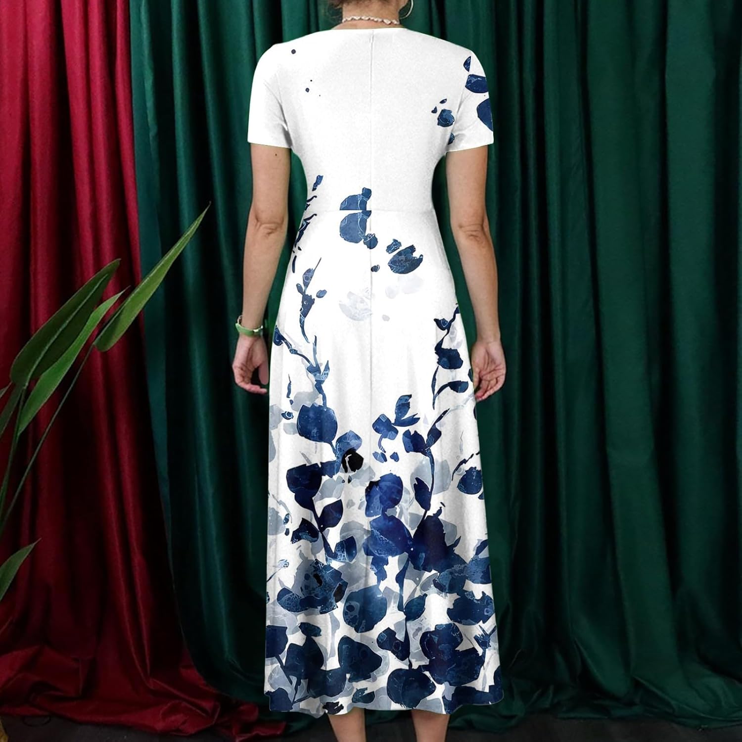 ZEFOTIM Maxi Dress for Women Plus Size Cute Floral Dress Short Sleeve Crew Neck Dresses
