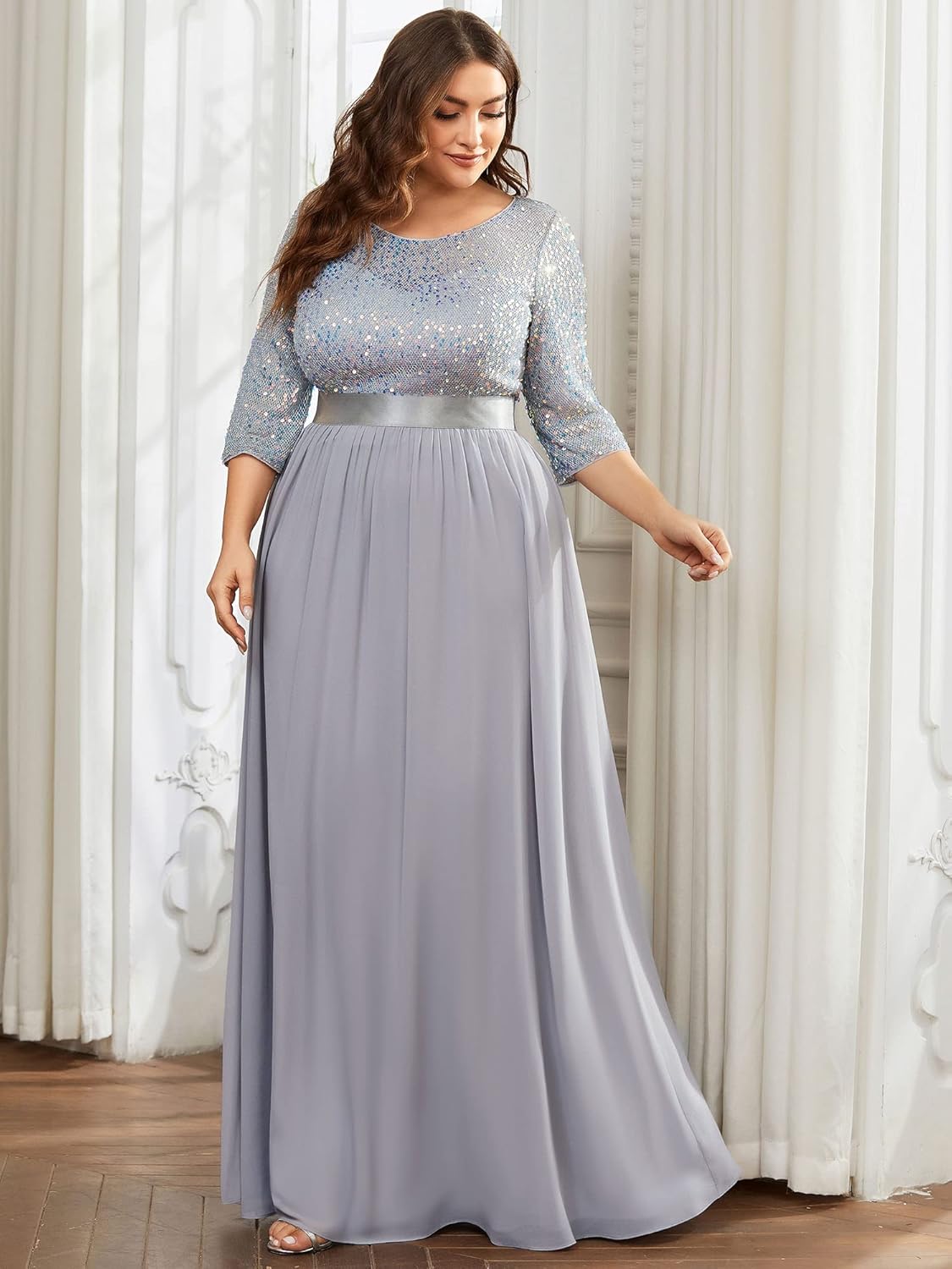 Ever-Pretty Women's Round Neck Maxi Dresses Sequin Plus Size Formal Dresses for Women 0683-PZ
