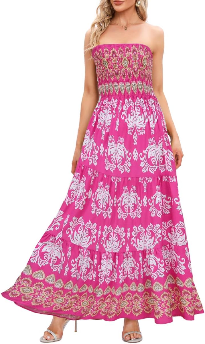 Women's Summer Strapless Tube Top Maxi Dresses Off Shoulder Boho Beach Long Dress