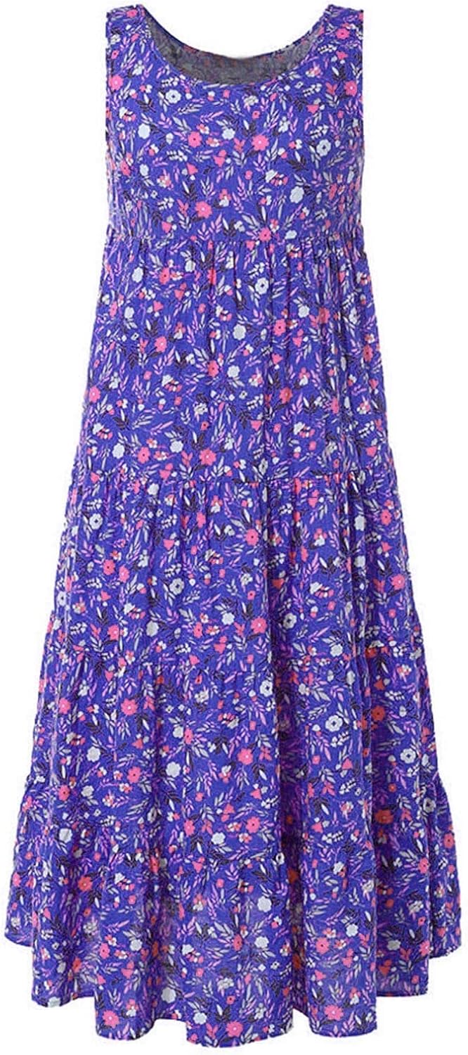 Ceboyel Women Boho Floral Maxi Dresses Flowy Tank Dress Sleeveless Smocked Sundresses Trendy Casual Beach Long Sun Dress
